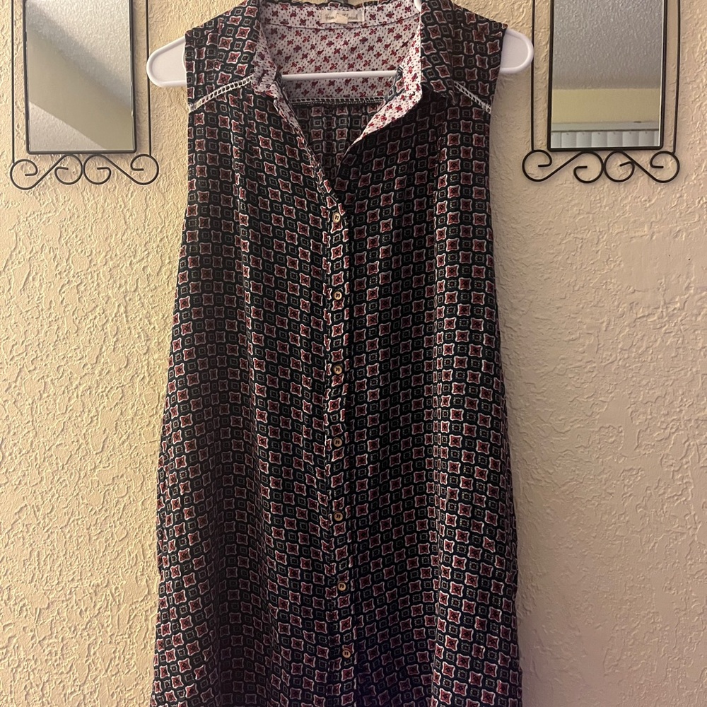 Hem & Thread Geometric Black and Red Midi Dress